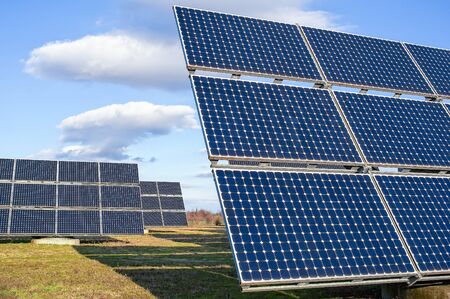 Solar panel in power plant using renewable energy of sun.の写真素材