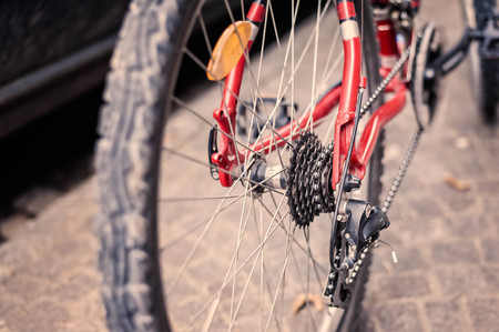 Bicycle. Selective focus on chain and transmission. Rear gear  and bike chain.の写真素材