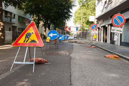 Roadwork sign. Construction siteの写真素材
