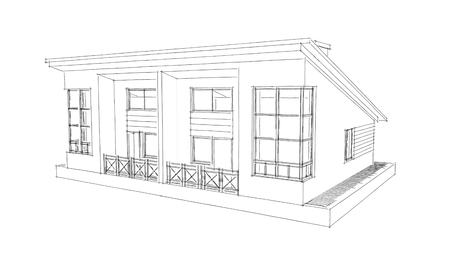 Monochrome sketch drawing of townhouse for two familiesの写真素材