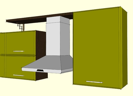 Sketch abstract drawing of green and brown cupboards and fume hoodの写真素材