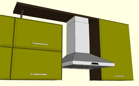 Sketch colored drawing of green and brown modern corner kitchen interior with fume hoodの写真素材