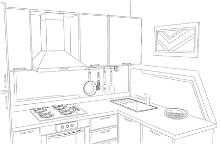 Small corner kitchen interior freehand drawing.の写真素材