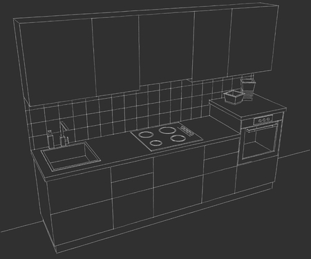 Top perspective view of kitchen furniture on chalkboard. の写真素材