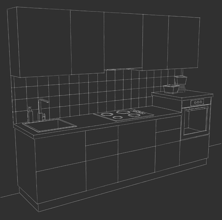 Concept of kitchen. White lines on black chalkboard.の写真素材