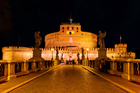 Castel Sant Angelo at night in Rome, Italyのeditorial素材