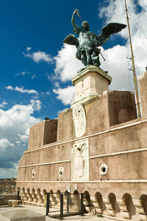 Saint Michael statue at top of Castel Sant Angelo in Rome, Italyのeditorial素材