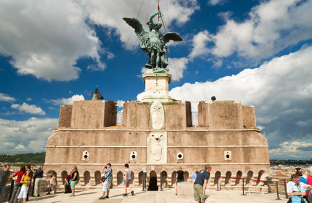Saint Michael statue at top of Castel Sant Angelo in Rome, Italyのeditorial素材