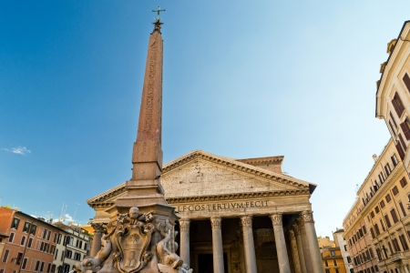 The Pantheon and Ancient Egyptian stela in Rome, Italyの写真素材
