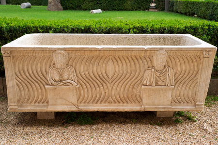 Roman sarcophagus in the yard Baths of Diocletian, Romeのeditorial素材