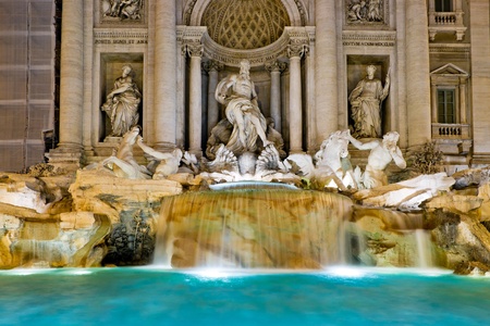 The famous Trevi Fountain at night, Rome, Italyの写真素材
