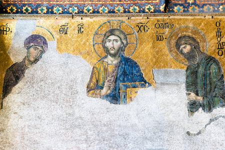 Ancient mosaic in Hagia Sophia on May 25, 2013 in Istanbul, Turkey  Hagia Sophia is the greatest monument of Byzantine Culture  It was built in the 6th century のeditorial素材