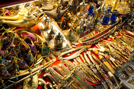 A variety of oriental items offered for sale at the Grand Bazaar on may 27, 2013 in Istanbul, Turkey The Grand Bazaar is the oldest and the largest covered market in the world のeditorial素材