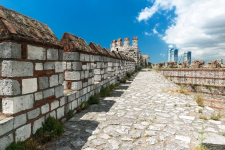 The top of the wall of the Yedikule Fortress in Istanbul, Turkey  Yedikule fortress, or Castle of Seven Towers, is the famous fortress built by Sultan Mehmed II in 1458 の写真素材