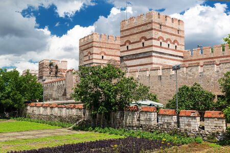 The ancient walls of Constantinople in Istanbul, Turkeyの写真素材