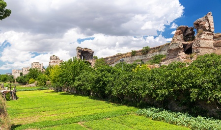 Famous ancient walls of Constantinople in Istanbul, Turkeyの写真素材