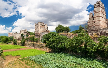 Famous ancient walls of Constantinople in Istanbul, Turkeyの写真素材