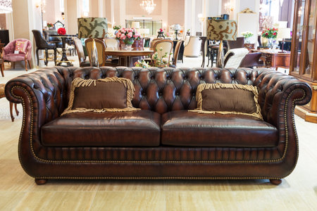Classic leather sofa in a furniture storeのeditorial素材