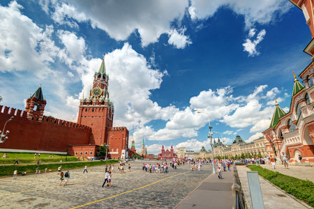 Tourists visiting the Red Square on july 13, 2013 in Moscow, Russia  The Red Square and the Kremlin are the main attractions in Moscow のeditorial素材