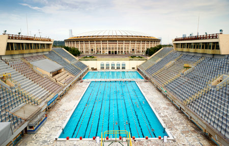 The old sports swimming pool in the Luzhniki Stadium in Moscow, Russiaのeditorial素材