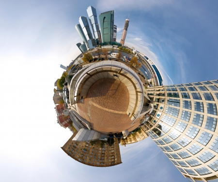 Moscow-city business center spherical panorama, Russiaの写真素材