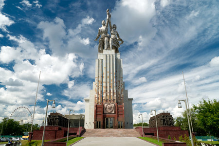 Famous soviet monument Worker and Kolkhoz Woman  Worker and Collective Farmer  of sculptor Vera Mukhina on july 22, 2012 in Moscow, Russia  The monument is made of stainless steel for the 1937 Worldのeditorial素材