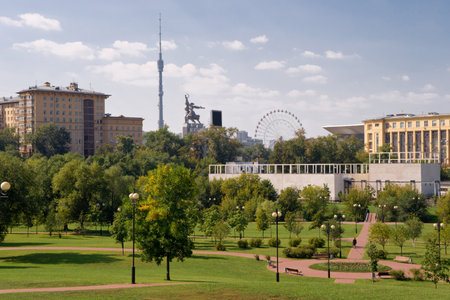 Park in front of the All-Russian Exhibition Center  VVTS  in Moscow, Russiaのeditorial素材