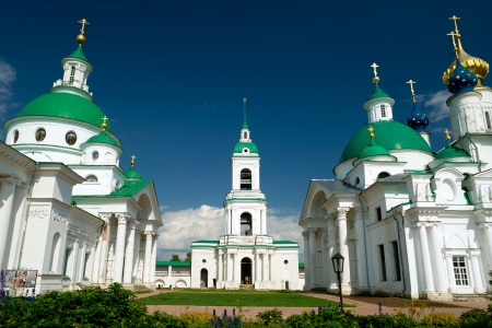 Dimitrievsky Cathedral, belfry and Church of St. Iakov of the Spaso-Yakovlevsky Monastery in ancient town of Rostov the Great, Russia.の写真素材