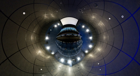 A 360 degrees panorama of cinema hall, mini planet style