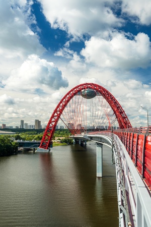 Modern cable-stayed bridge in Moscow  Zhivopisny bridge の写真素材