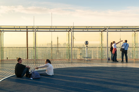 PARIS - SEPTEMBER 24  Tourists visiting the observation deck on the roof of the Montparnasse Tower in Paris  Height of this skyscraper 210 meters のeditorial素材