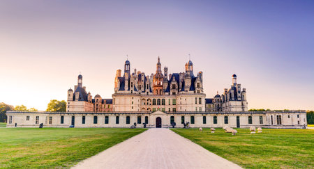 The royal Chateau de Chambord in the evening, France  This castle is located in the Loire Valley, was built in the 16th century and is one of the most recognizable chateaux in the world のeditorial素材