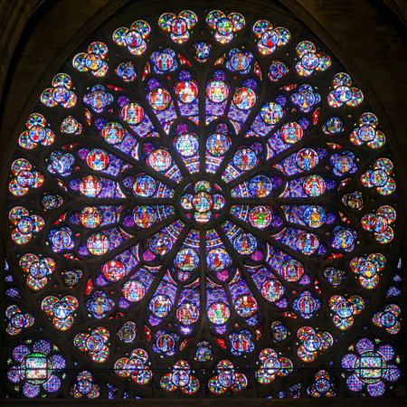 Rose stained glass window of Notre Dame Cathedral on september 25, 2013 in Paris  Notre Dame...