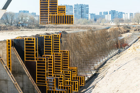 Construction site on april 17, 2014 in Moscow, Russia  Urban construction is at a faster pace in Russia のeditorial素材