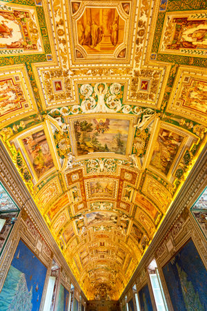 The ceiling in the Geographic gallery of the Vatican Museums.のeditorial素材