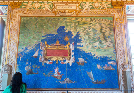 Tourist looks at a map in the Geographic gallery of the Vatican Museums.のeditorial素材