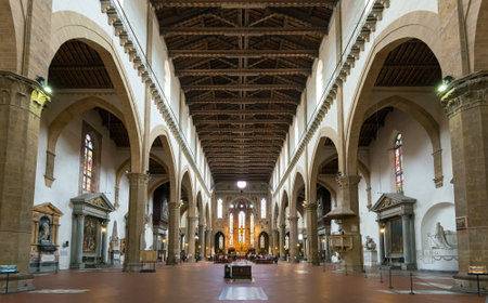 The interior of the Basilica of Santa Croce in Florence, Italyのeditorial素材