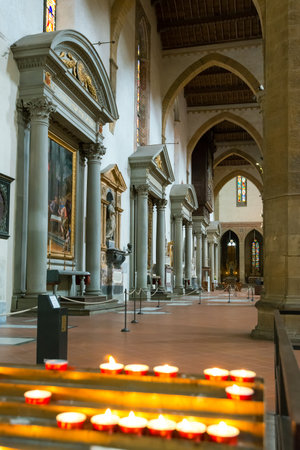 The interior of the Basilica of Santa Croce in Florence, Italyのeditorial素材