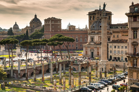View of the Forum of Trajan and the Piazza Venezia in Romeの写真素材