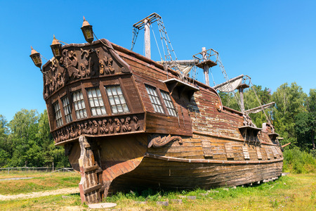 Abandoned old sailing ship on the ground.の写真素材
