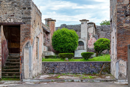 Ruins of a house in Pompeii; Italy. Pompeii is an ancient Roman city died from the eruption of Mount Vesuvius in 79 AD.のeditorial素材