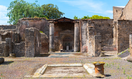 Ruins of a house in Pompeii, Italy. Pompeii is an ancient Roman city died from the eruption of Mount Vesuvius in 79 AD.のeditorial素材