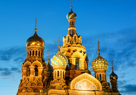 Church of the Savior on Spilled Blood (Cathedral of the Resurrection of Christ) in St. Petersburg, Russia. It is an architectural landmark of central city, and a unique monument to Alexander II the Liberator.の写真素材