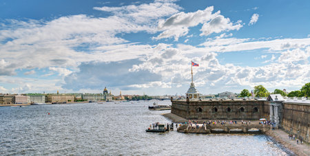 ST PETERSBURG, RUSSIA - JUNE 13, 2014: View of the St. Petersburg and the Neva River. St. Petersburg was the capital of Russia and attracts many tourists.のeditorial素材