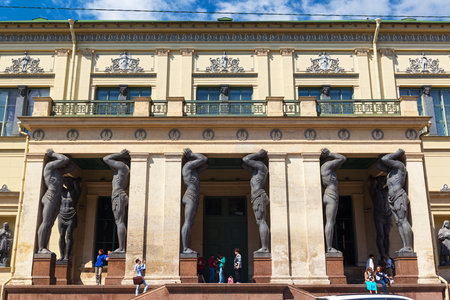 ST PETERSBURG, RUSSIA - JUNE 14, 2014: Portico of the New Hermitage with atlantes. The Hermitage is one of the largest and oldest museums in the world.のeditorial素材