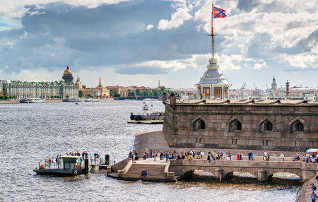 ST PETERSBURG, RUSSIA - JUNE 13, 2014: Pier near Peter and Paul Fortress. St. Petersburg was the capital of Russia and attracts many tourists.のeditorial素材