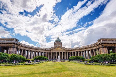 ST PETERSBURG, RUSSIA - JUNE 13, 2014: Panorama of Kazan Cathedral. It is one of the main attractions of St Petersburg.のeditorial素材