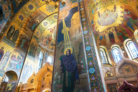 ST PETERSBURG, RUSSIA - JUNE 13, 2014: Interior of the Church of the Savior on Spilled Blood. It is an architectural landmark of city and a unique monument to Alexander II the Liberator.のeditorial素材