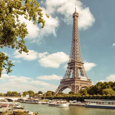 The Eiffel tower from the river Seine in Paris, Franceの写真素材