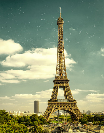 Vintage shabby photo of Eiffel Tower in Paris, Franceの写真素材